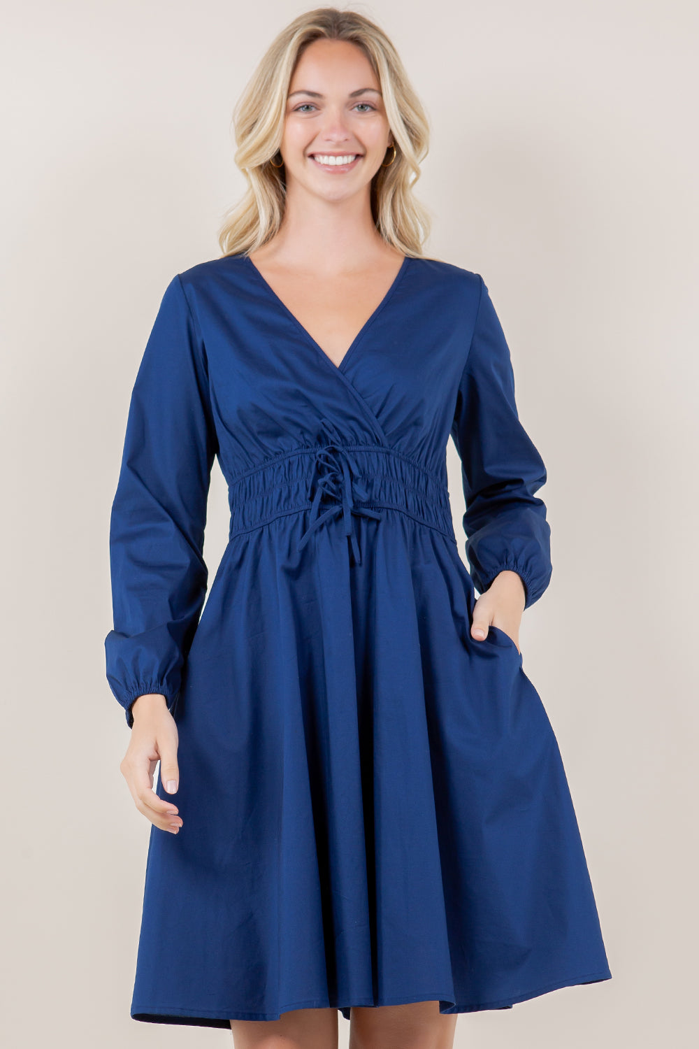 LS SURPLICE BOW DETAIL DRESS - D3616-PPLN