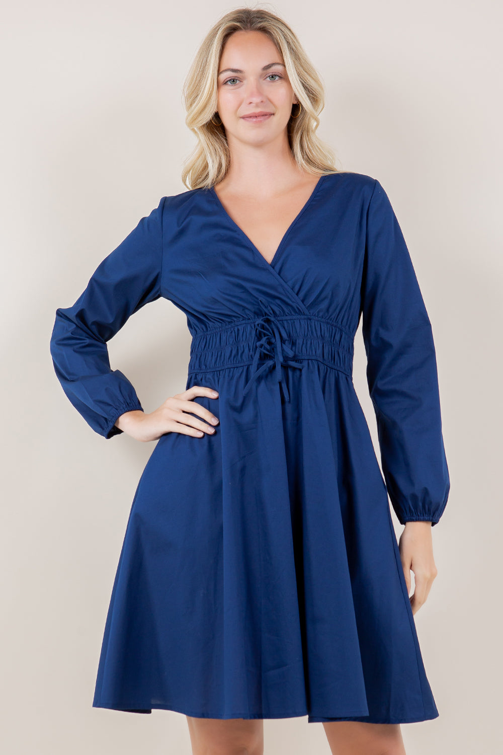 LS SURPLICE BOW DETAIL DRESS - D3616-PPLN