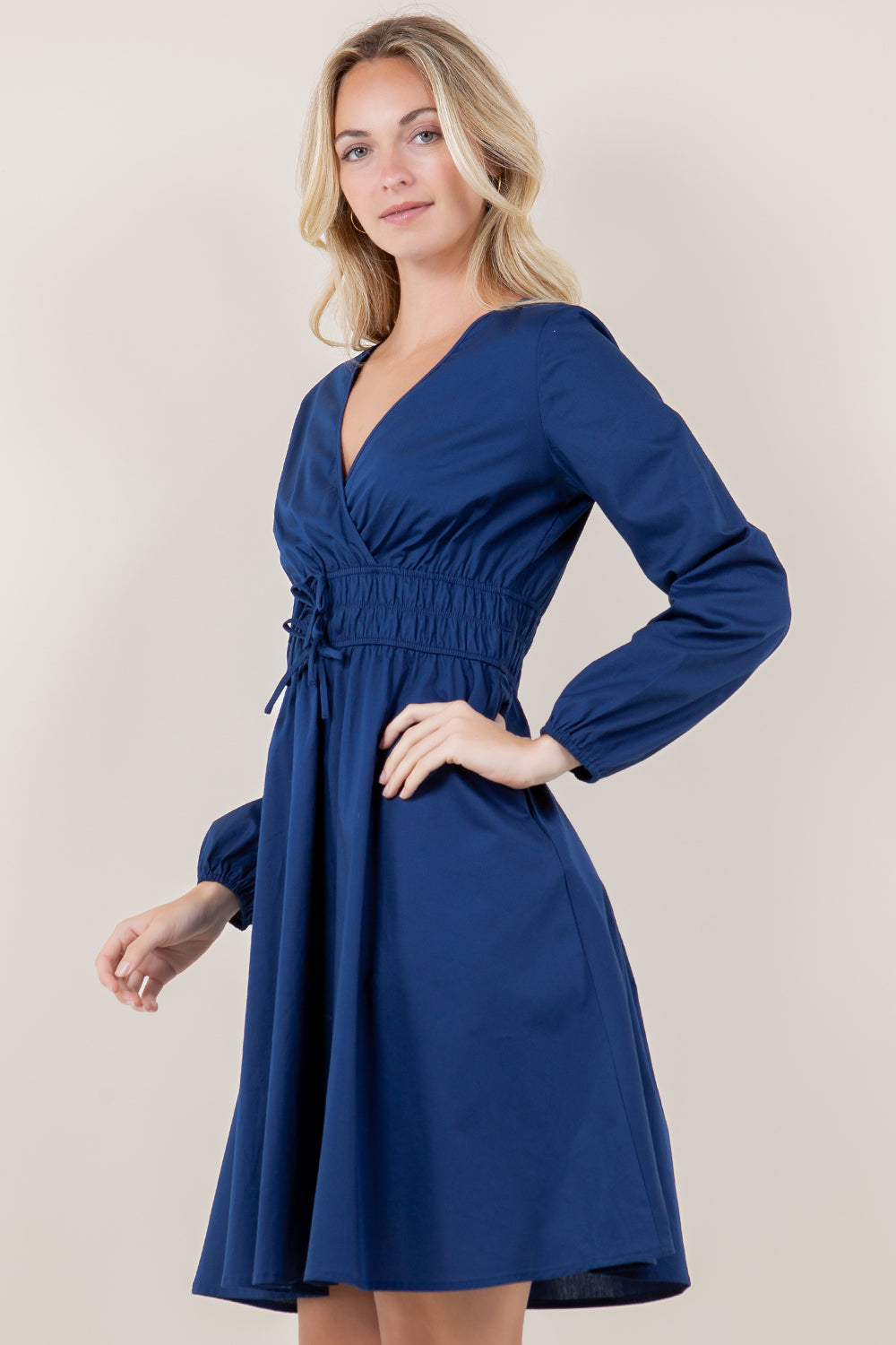 LS SURPLICE BOW DETAIL DRESS - D3616-PPLN