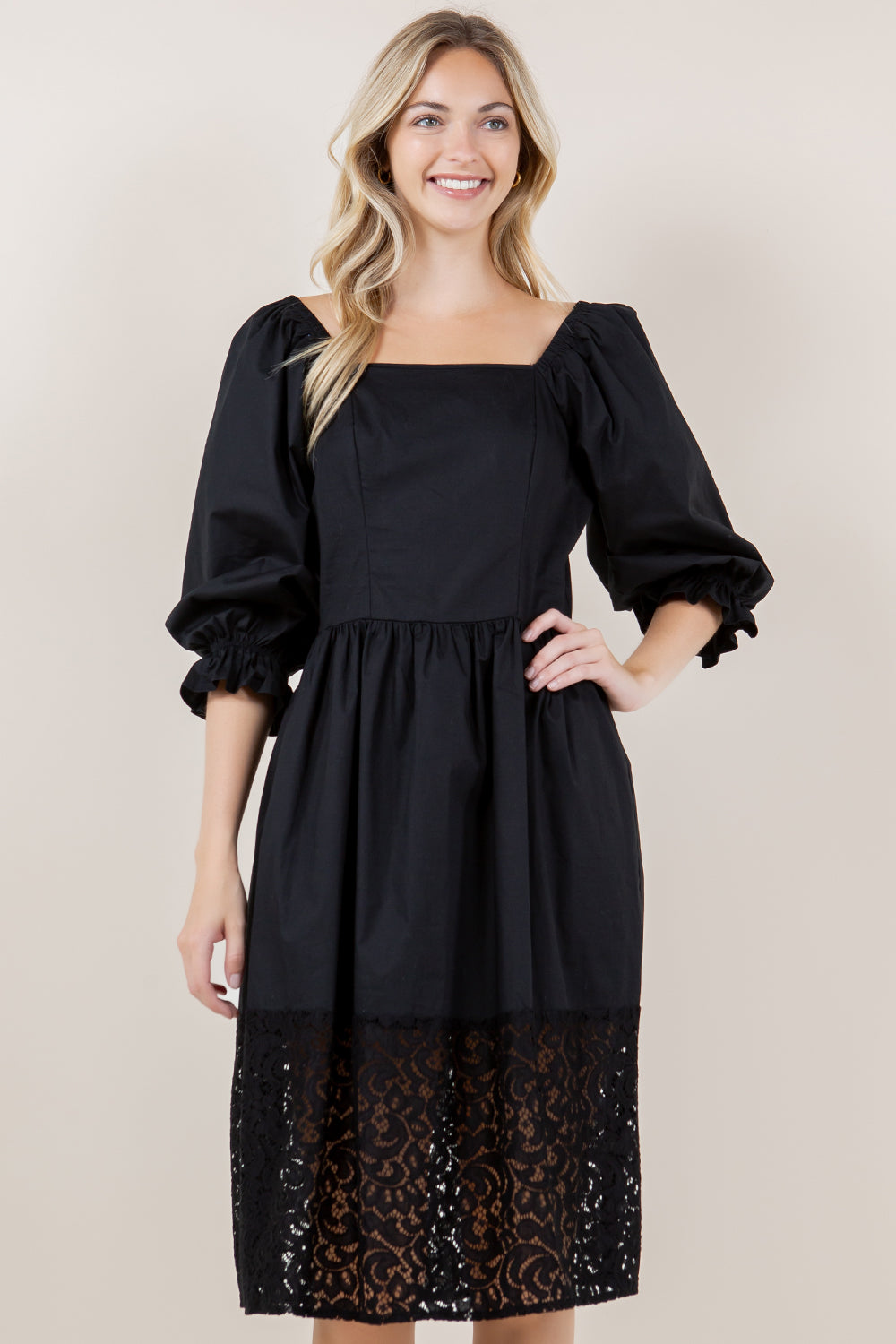 3/4 WIDE PUFF SLV SQUARE NK DRESS - D3620-PPLN