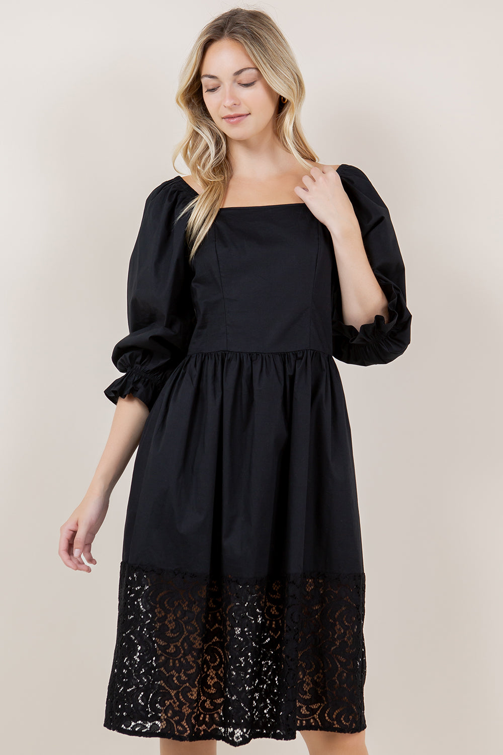 3/4 WIDE PUFF SLV SQUARE NK DRESS - D3620-PPLN