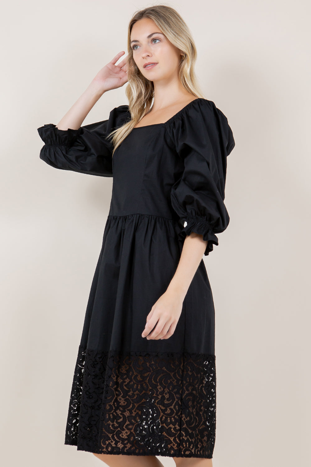 3/4 WIDE PUFF SLV SQUARE NK DRESS - D3620-PPLN