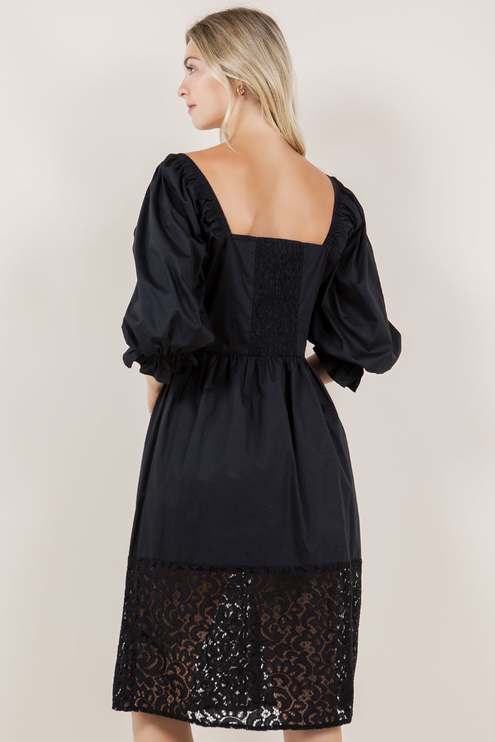 3/4 WIDE PUFF SLV SQUARE NK DRESS - D3620-PPLN
