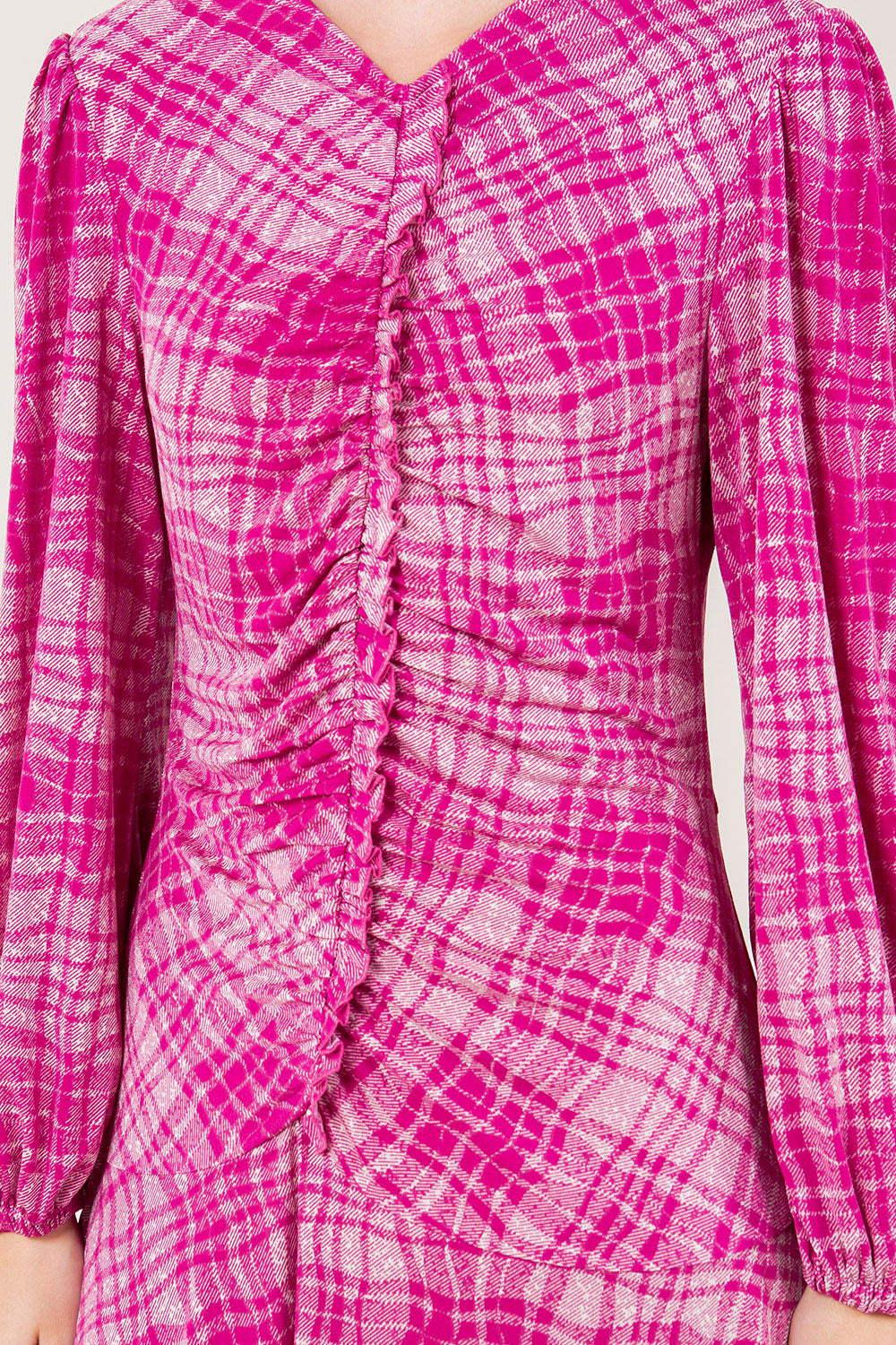 3/4 SLV ASYM RUFFLE DRESS - D3621-PLAID17