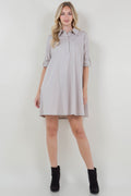ELB ROLL TAB SLV BK PLEAT DRESS - D3626-PPLN