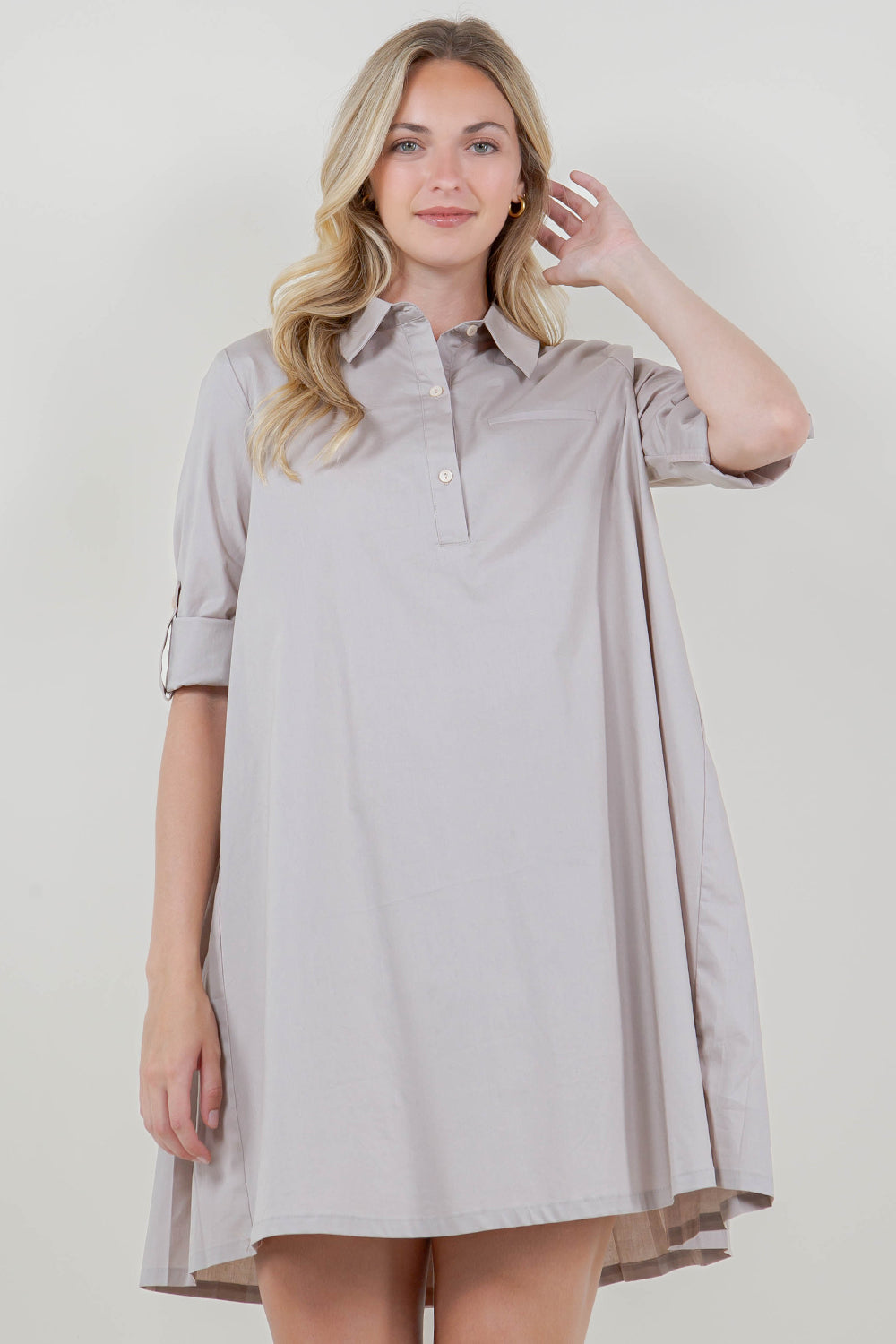 ELB ROLL TAB SLV BK PLEAT DRESS - D3626-PPLN