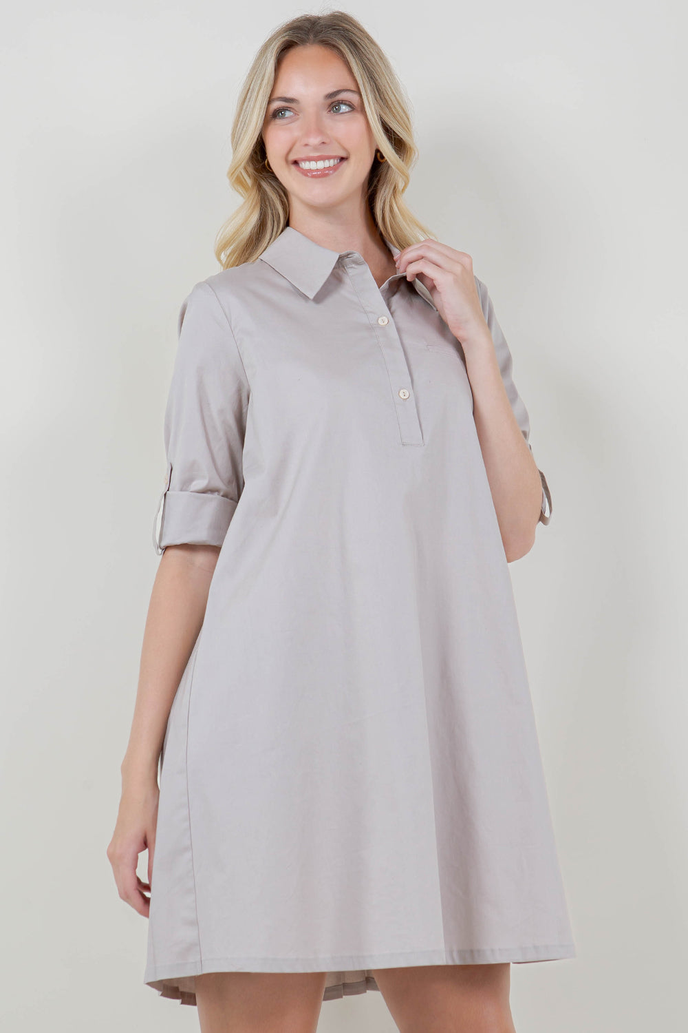 ELB ROLL TAB SLV BK PLEAT DRESS - D3626-PPLN