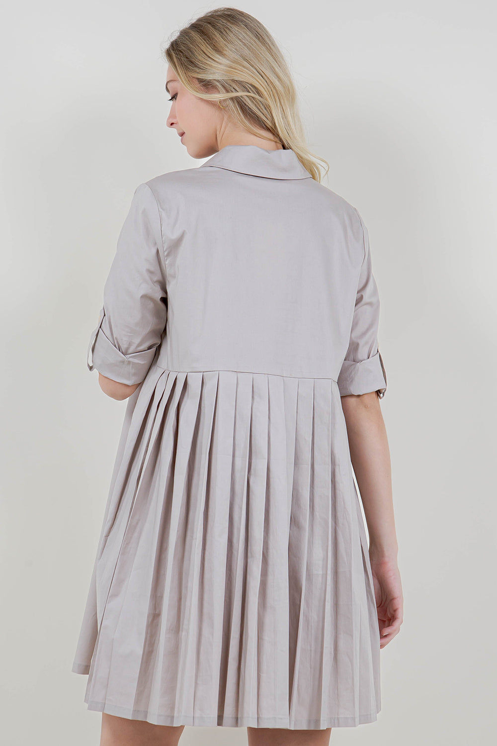 ELB ROLL TAB SLV BK PLEAT DRESS - D3626-PPLN