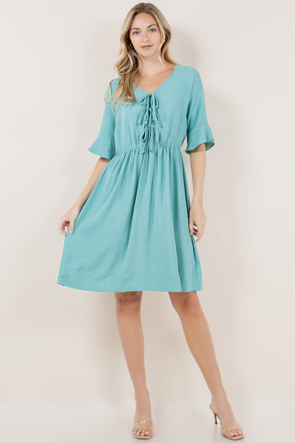ELB BELL SLV BOW TIES CLOSURE DRESS - D3629-AFLW-ALOE
