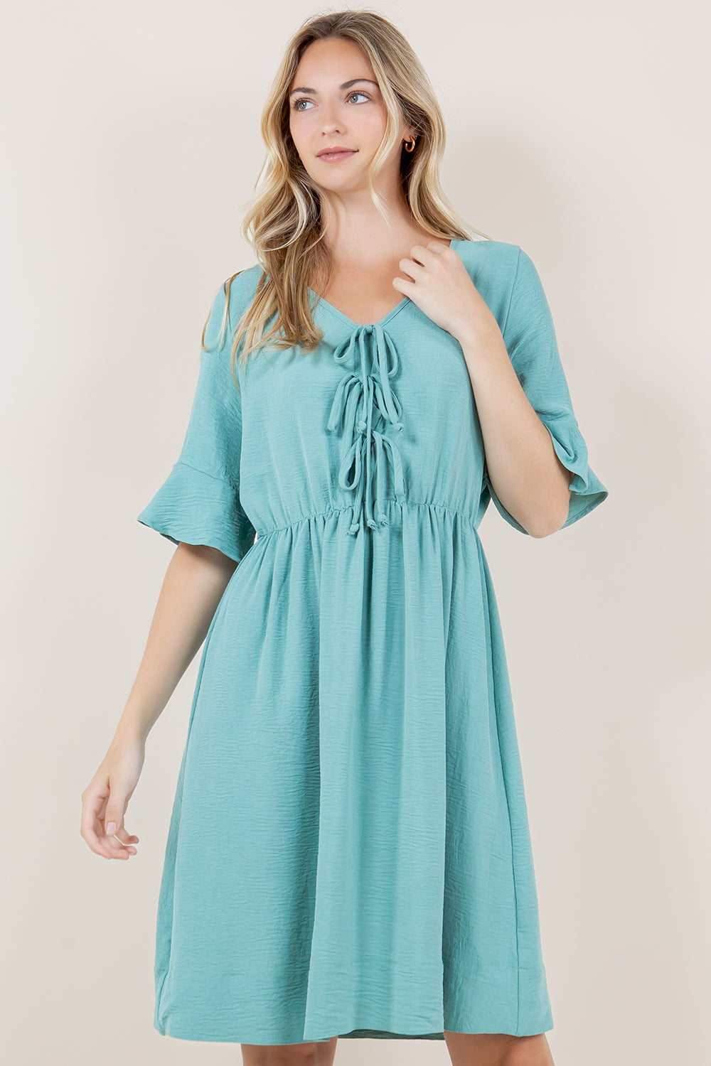 ELB BELL SLV BOW TIES CLOSURE DRESS - D3629-AFLW-ALOE