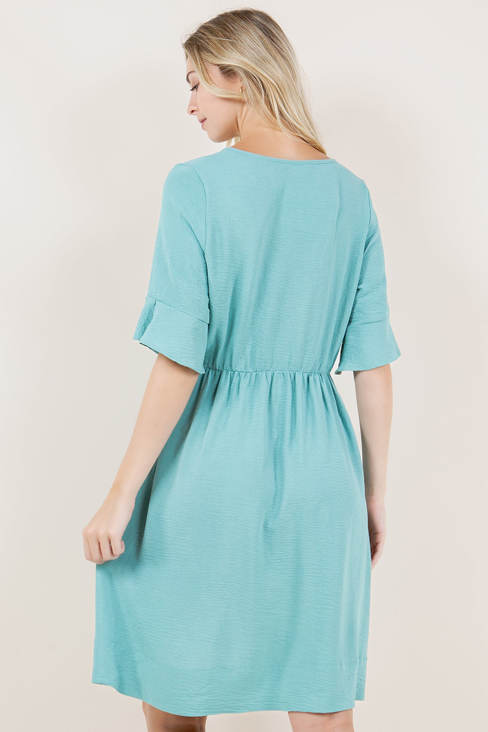 ELB BELL SLV BOW TIES CLOSURE DRESS - D3629-AFLW-ALOE