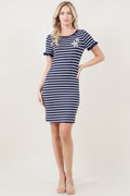 S/SLV RUFFLE SCOOP NECK BODYCON DRESS W/STAR PATCH - D3649-STRSJ