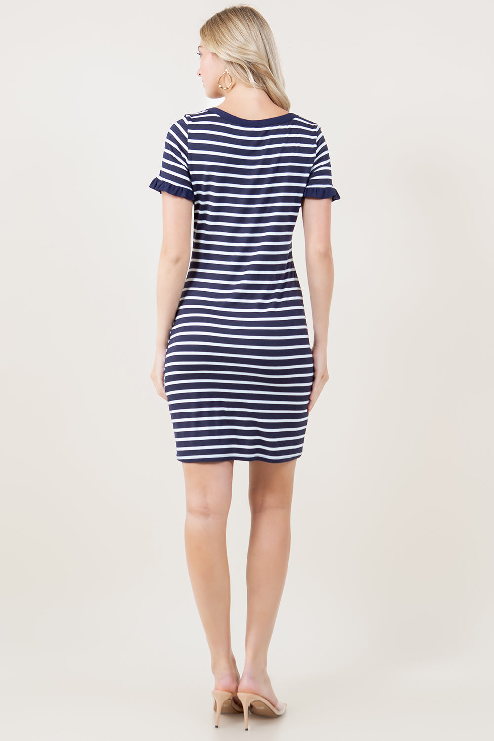 S/SLV RUFFLE SCOOP NECK BODYCON DRESS W/STAR PATCH - D3649-STRSJ