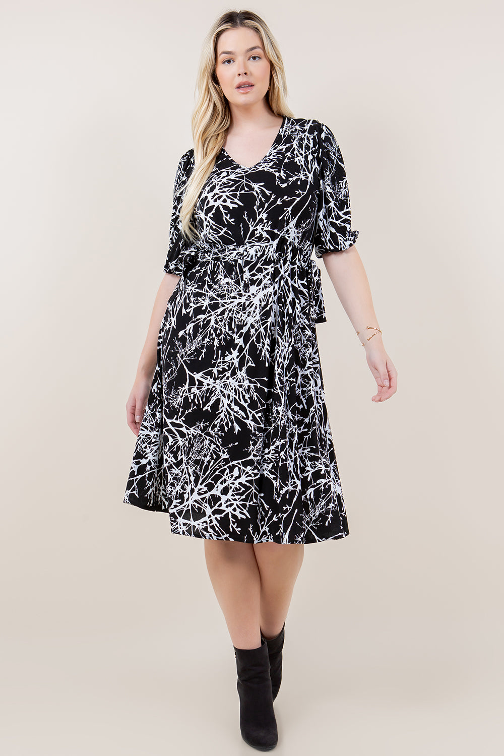 ELB BALLOON SLVS ADJUSTABLE SIDE TIES DRESS - D3611-MG57896