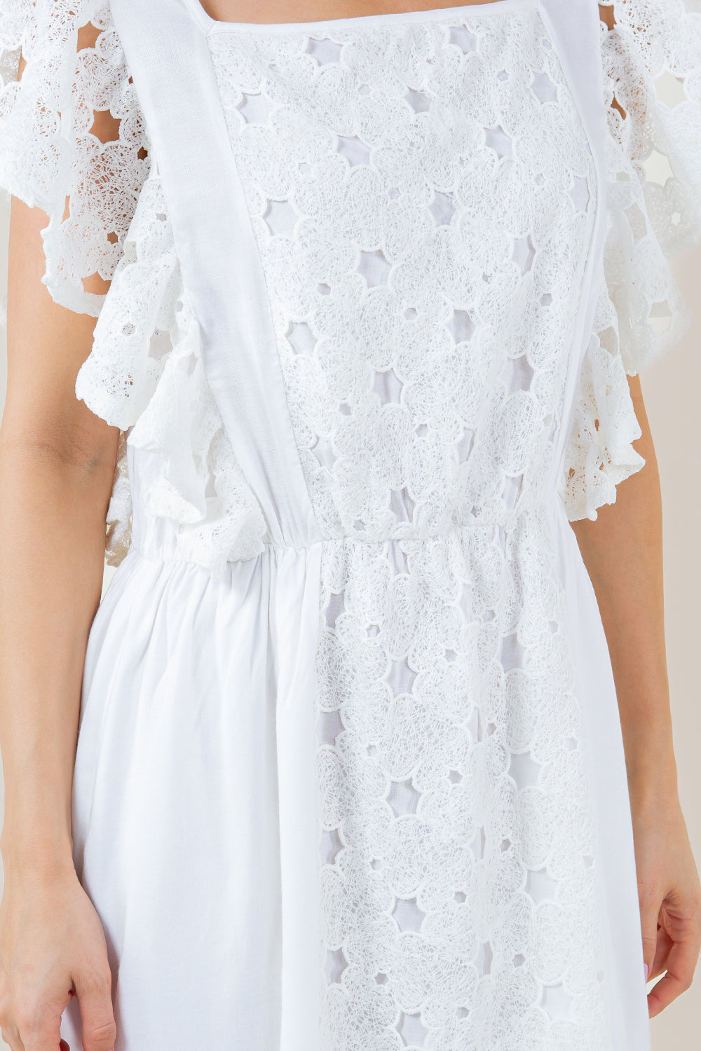 SL RUFFLE SQAURE NK HEM MIDI DRESS - D3683-EYELET