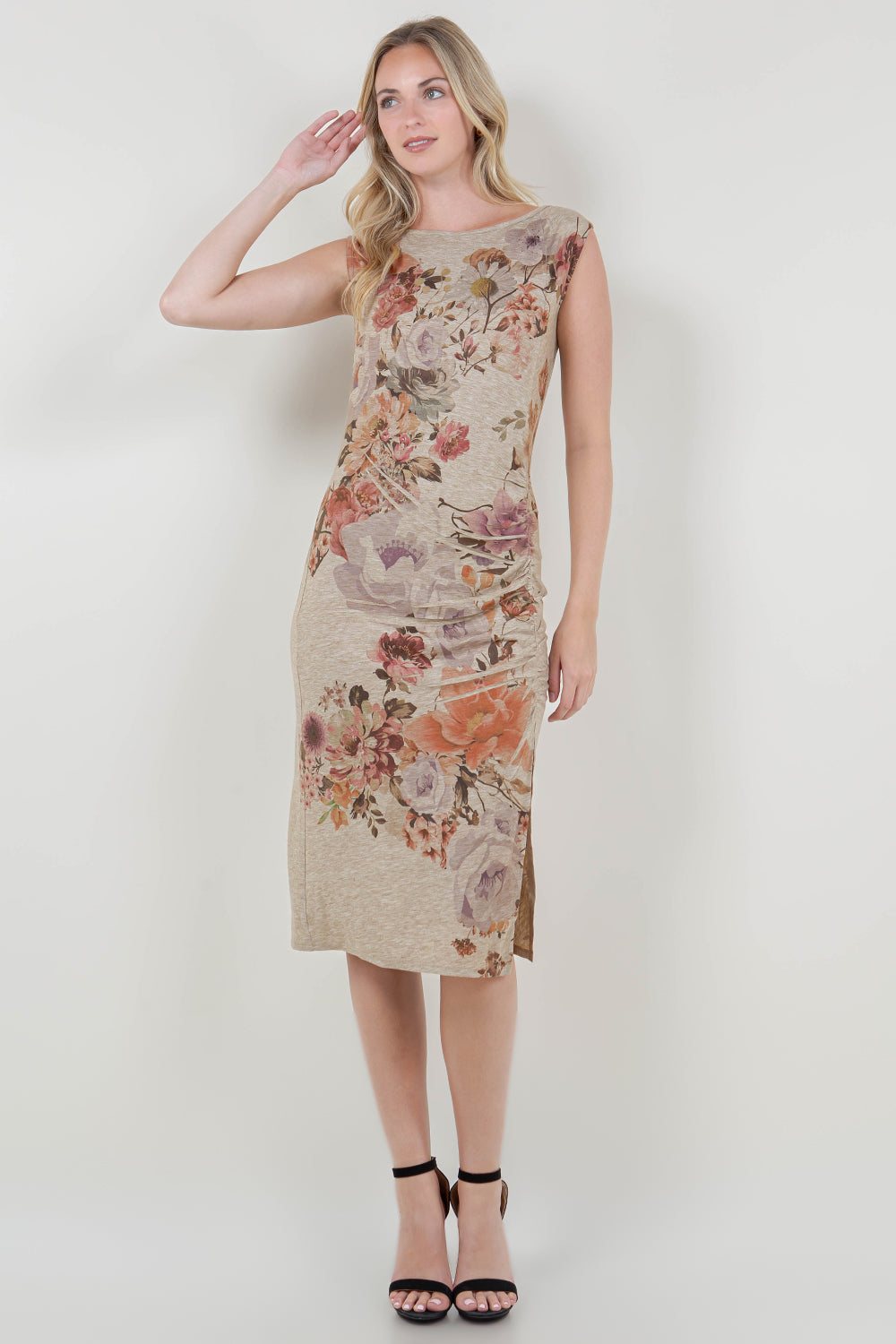 CS BOATNECK SIDE RUCHING BODYCON DRESS - D3700-3003
