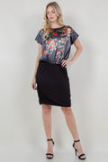 EXT SLV DOLMAN BLOUSON PENCIL DRESS D3702-CS290