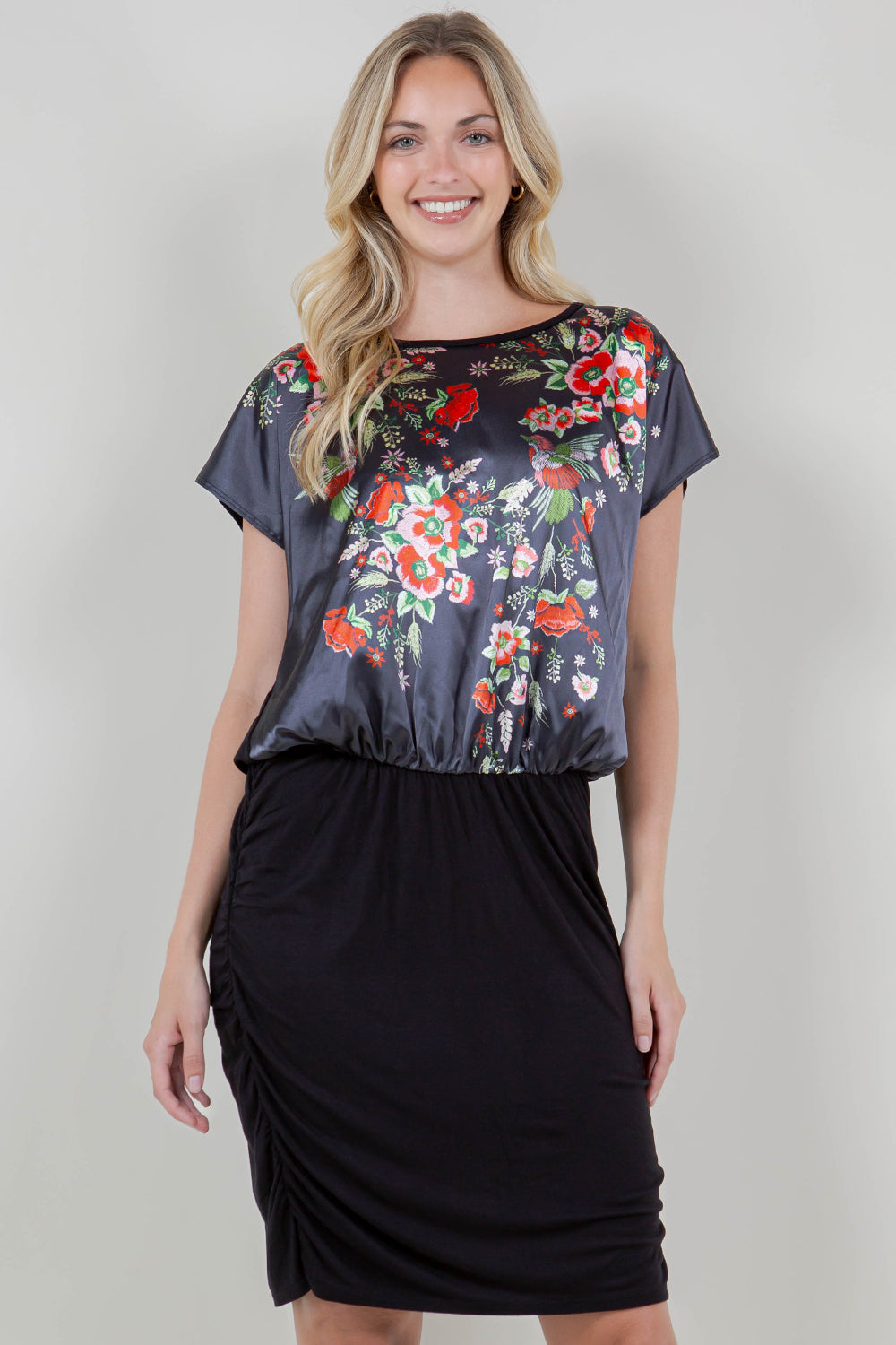 EXT SLV DOLMAN BLOUSON PENCIL DRESS D3702-CS290