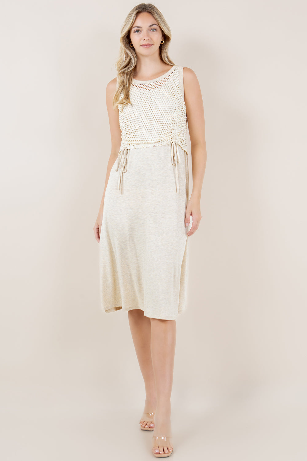 SL SCOOP NECK ALINE DRESS W/LINING - D3708-MESH