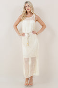 S/LESS CASING WAIST MAXI DRESS W/LINING - D3710-MESH