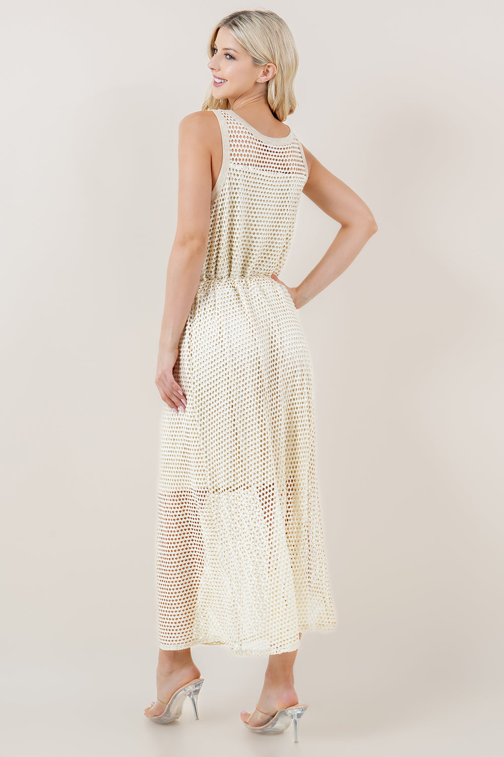 S/LESS CASING WAIST MAXI DRESS W/LINING - D3710-MESH