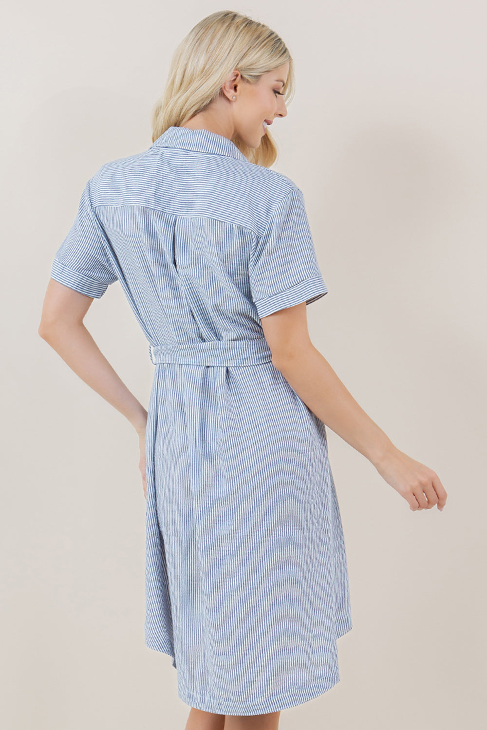 S/SLV BUTTON UP TIE FRONT SHIRT DRESS - D3711-0993
