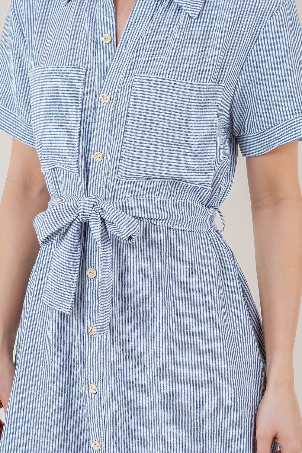 S/SLV BUTTON UP TIE FRONT SHIRT DRESS - D3711-0993