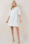 ELBOW SLV BALLON HALF PLACKET POPOVER SHIRT DRESS - D3712-4980