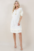 ELB SLV PLEATED RUFFLE BOTTOM HEM DRESS - D3719-0895