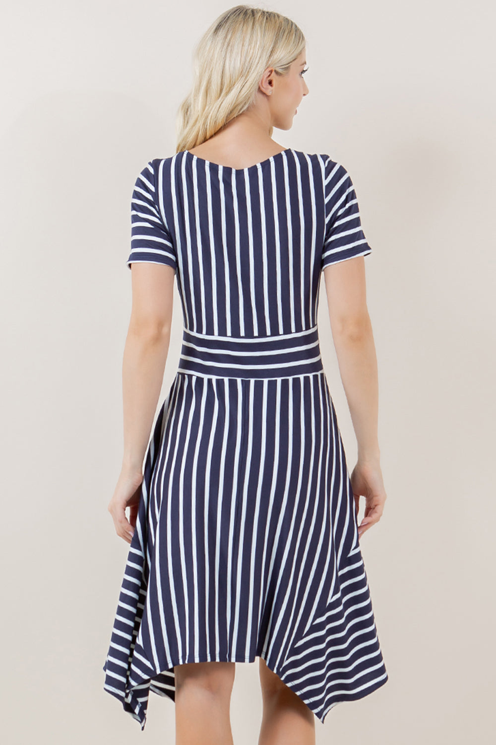 SHORT SLEEVE FAUX SURPLICE GODET DRESS - D3741-STRSJ