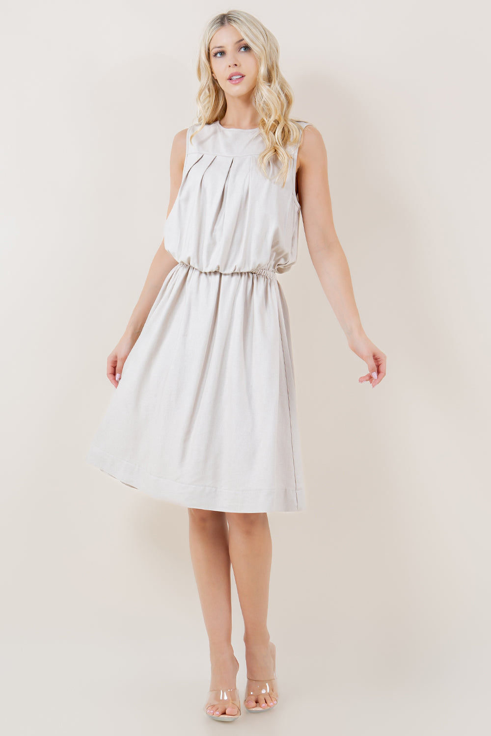 SLEEVELESS PLEATED BUBBLE TOP DRESS - D3746-3865