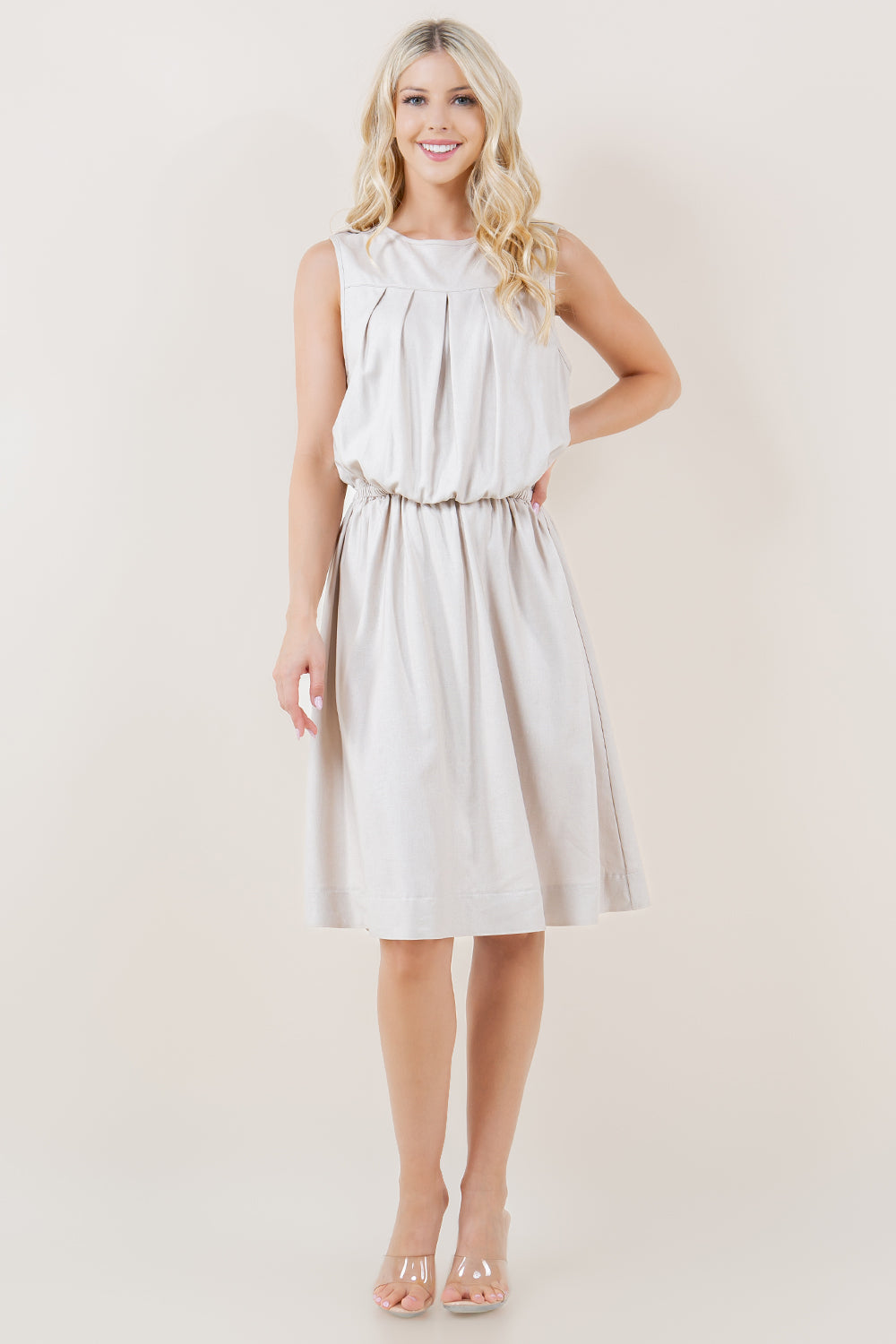 SLEEVELESS PLEATED BUBBLE TOP DRESS - D3746-3865