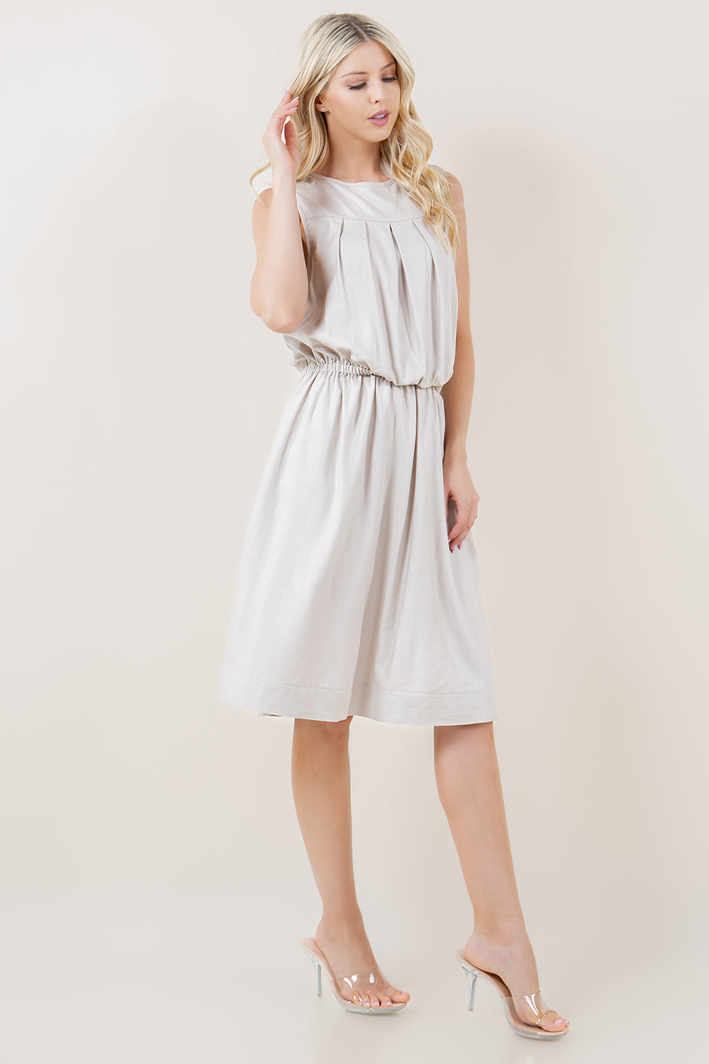 SLEEVELESS PLEATED BUBBLE TOP DRESS - D3746-3865