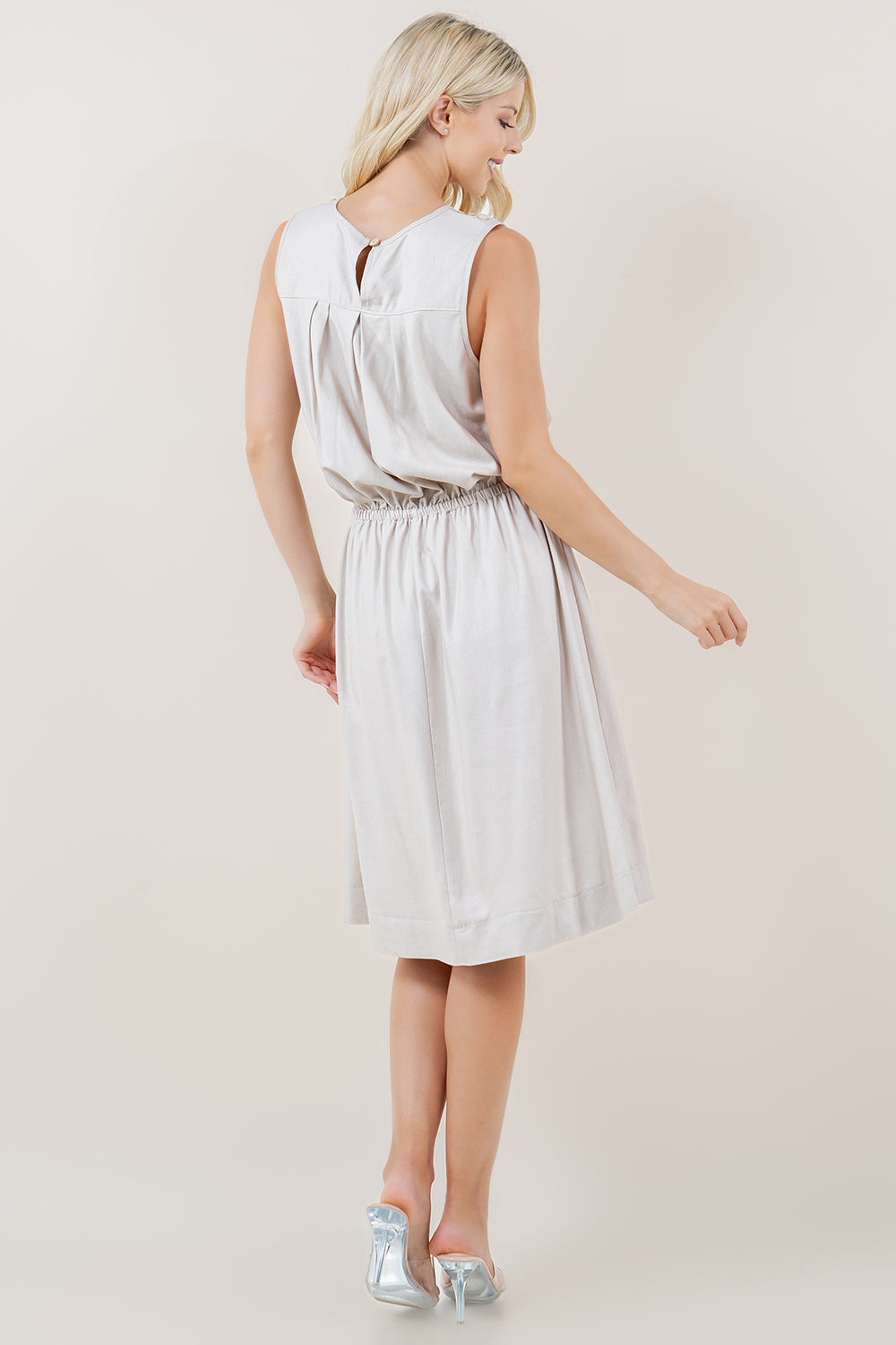 SLEEVELESS PLEATED BUBBLE TOP DRESS - D3746-3865