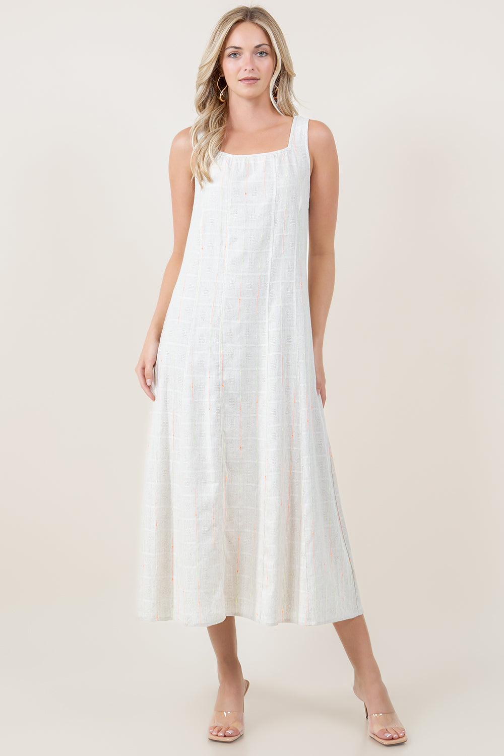 WIDE STRAP SQUARE NECK PRINCESS SEAM LINEN BLEND MAXI DRESS - D3820-KWSAA-1930
