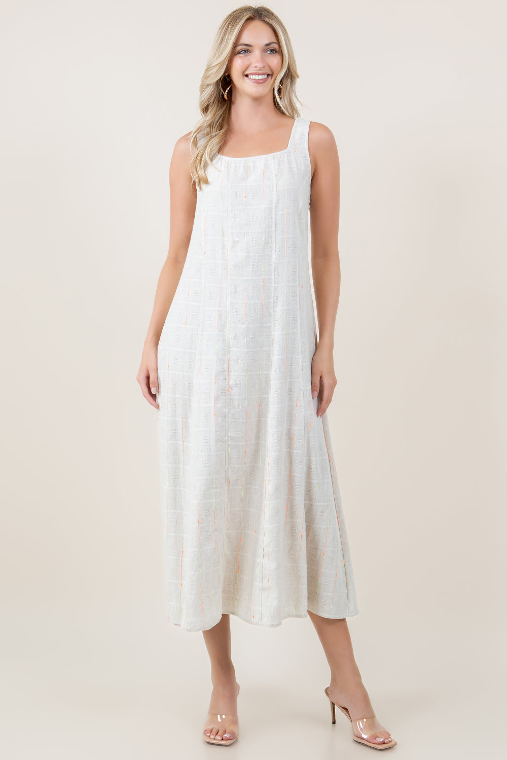 WIDE STRAP SQUARE NECK PRINCESS SEAM LINEN BLEND MAXI DRESS - D3820-KWSAA-1930