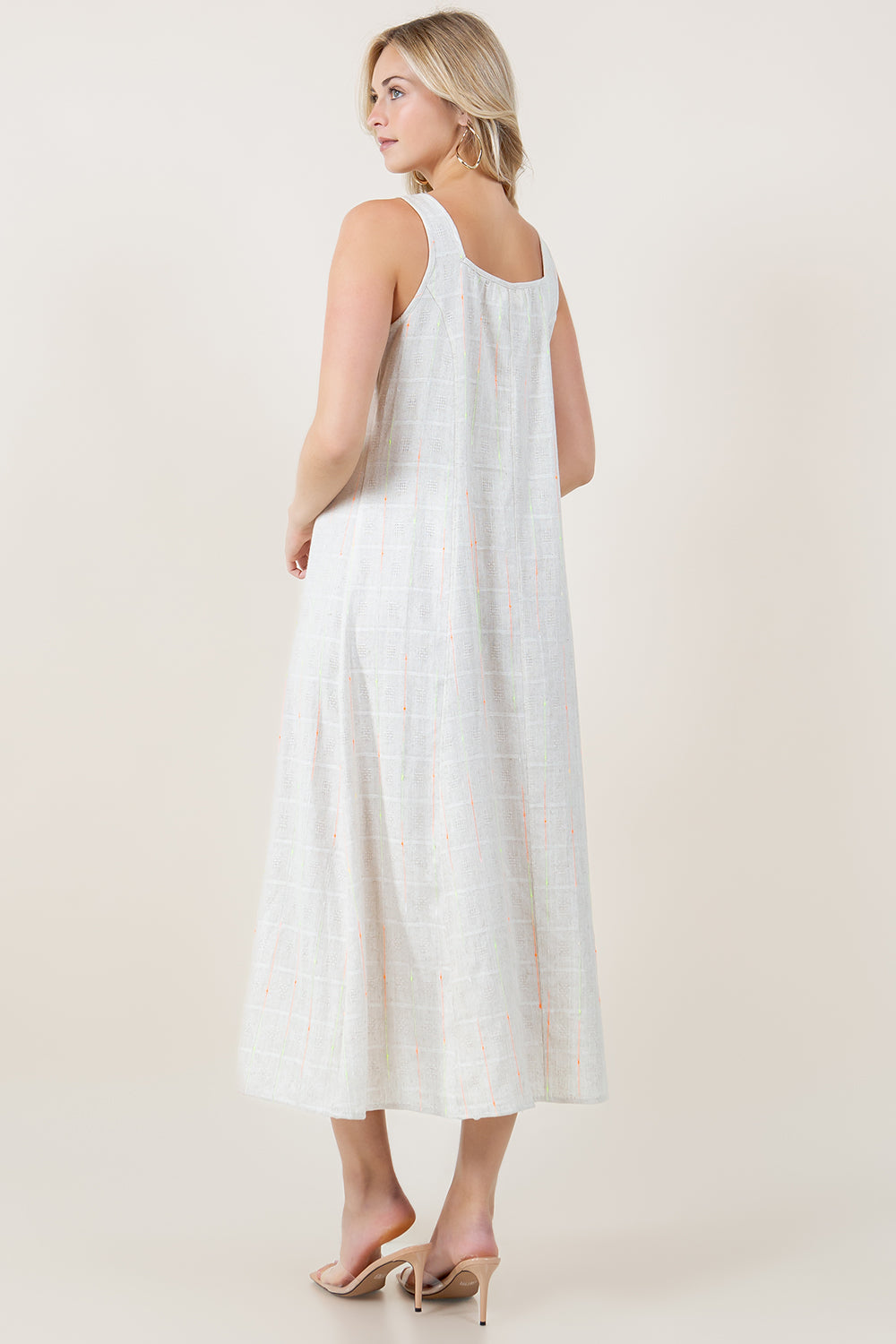 WIDE STRAP SQUARE NECK PRINCESS SEAM LINEN BLEND MAXI DRESS - D3820-KWSAA-1930