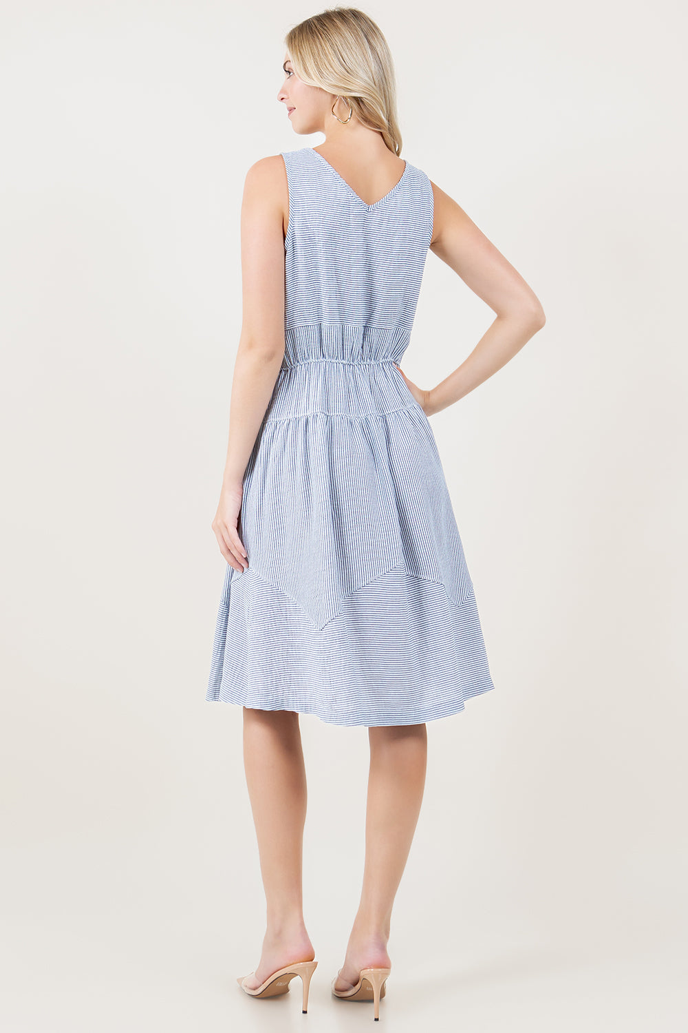 S/LESS V NECK PANELED WAIST LINEN BLEND MIDI DRESS - D3770-0993