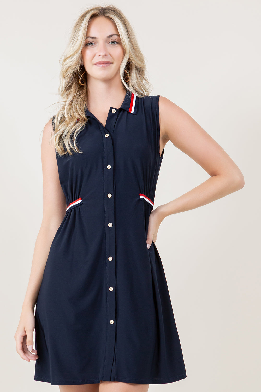 S/LESS TRI COLOR STRIPE SIDE ELASTIC BUTTON DOWN DRESS - D3781-ITY