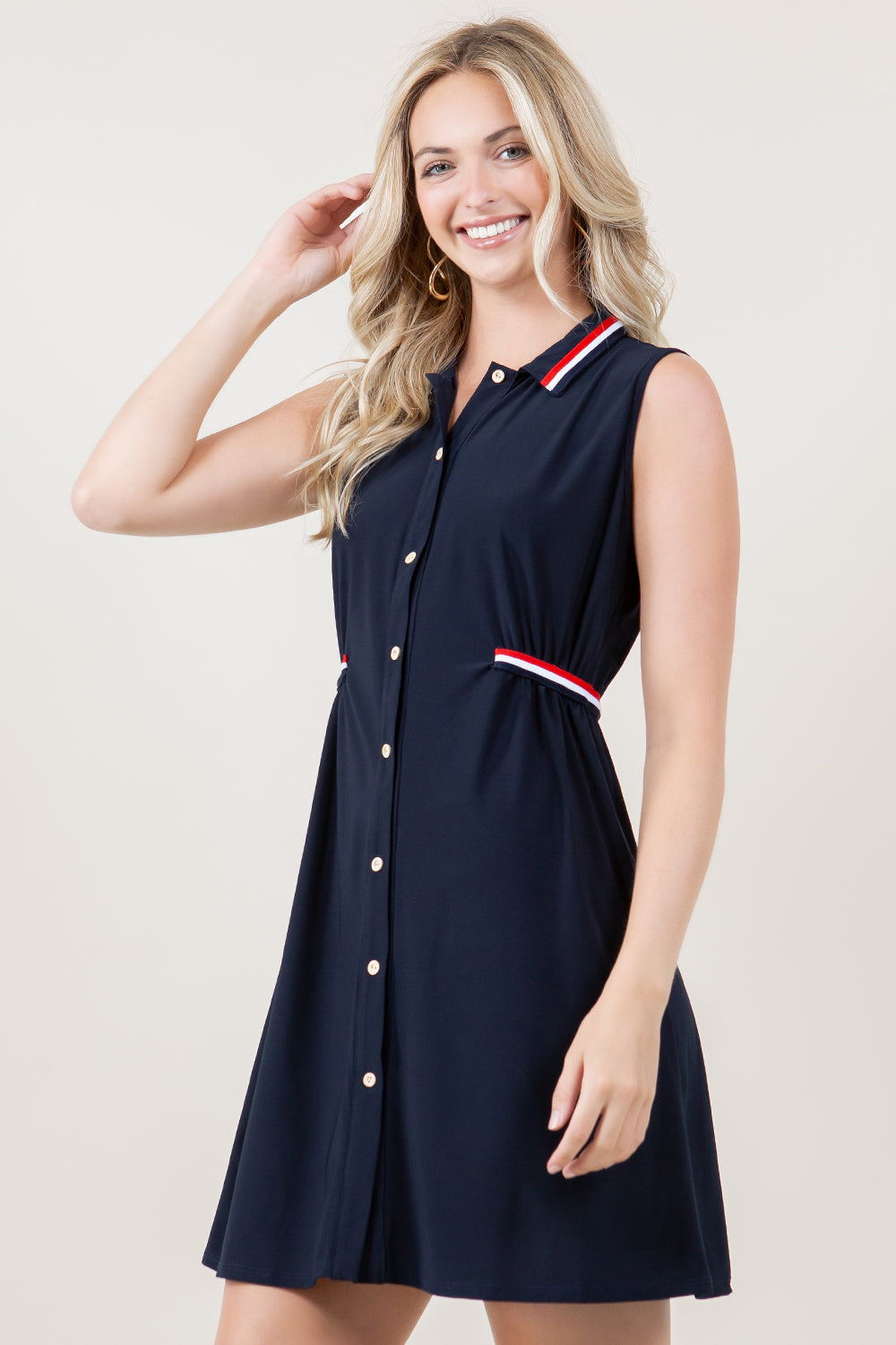 S/LESS TRI COLOR STRIPE SIDE ELASTIC BUTTON DOWN DRESS - D3781-ITY