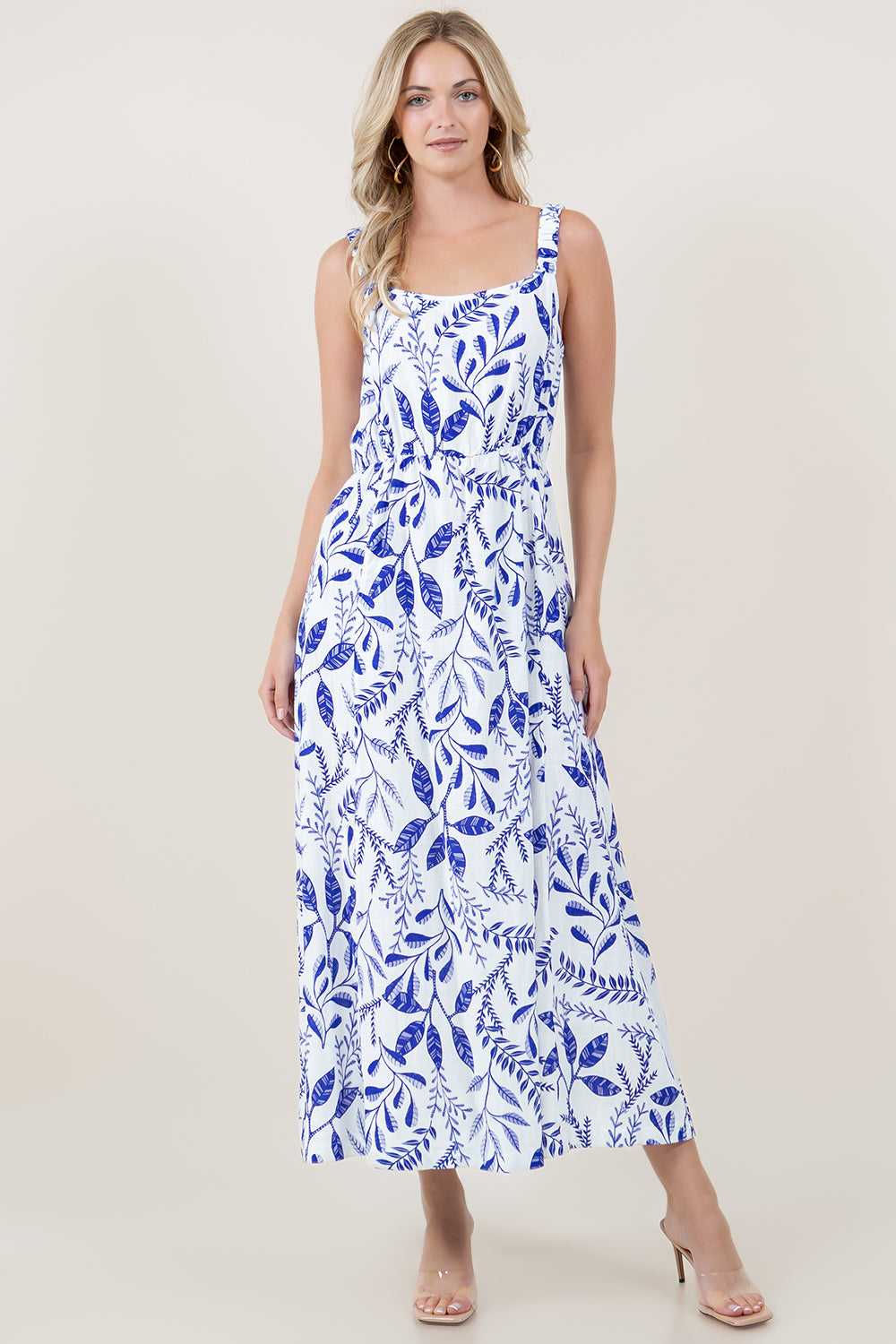 WIDE STRAP TOILE LINEN BLEND MAXI DRESS - D3827-2930-53931