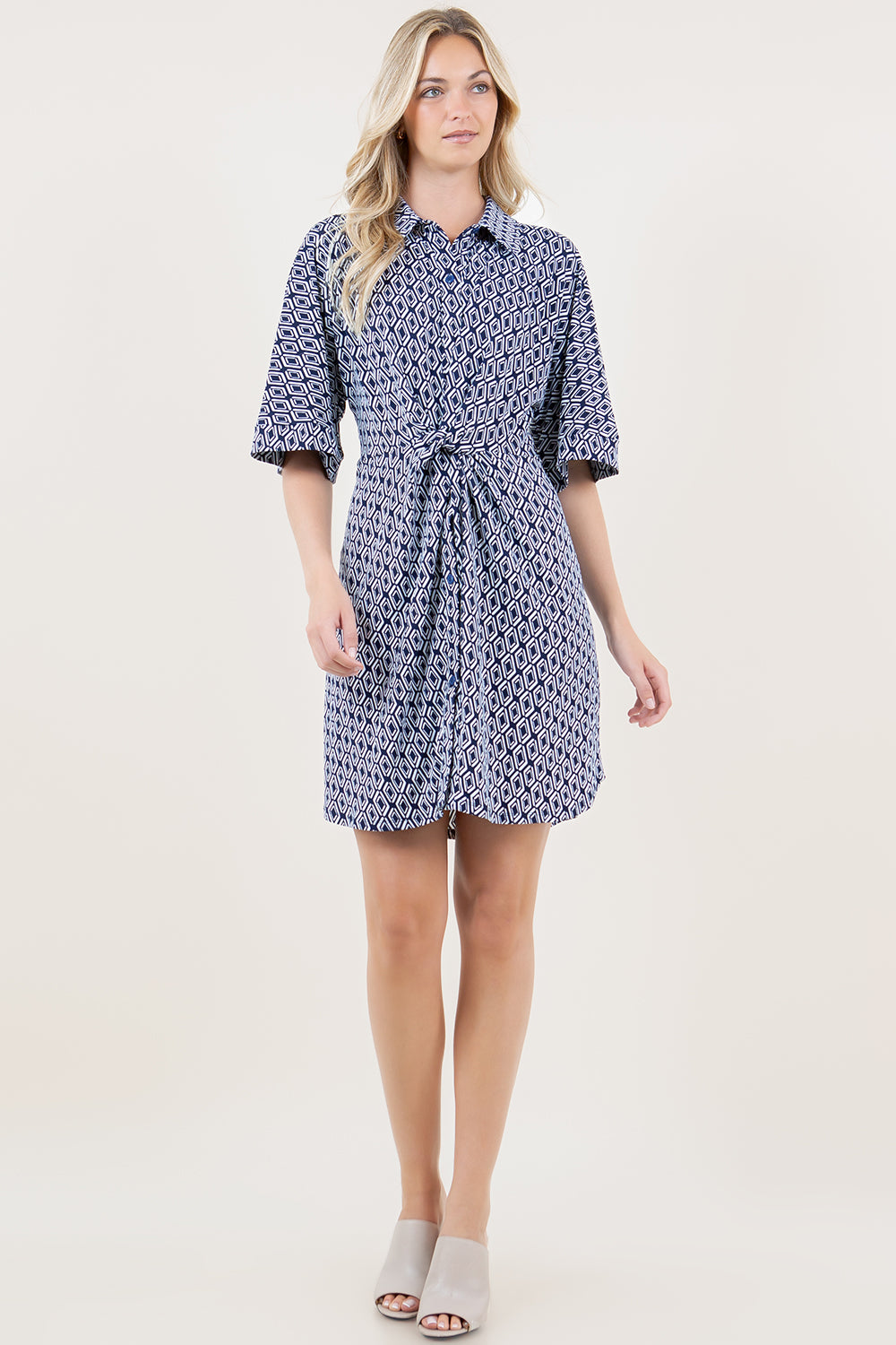 ELBOW SLEEVE TWIST FRONT SHORT DRESS