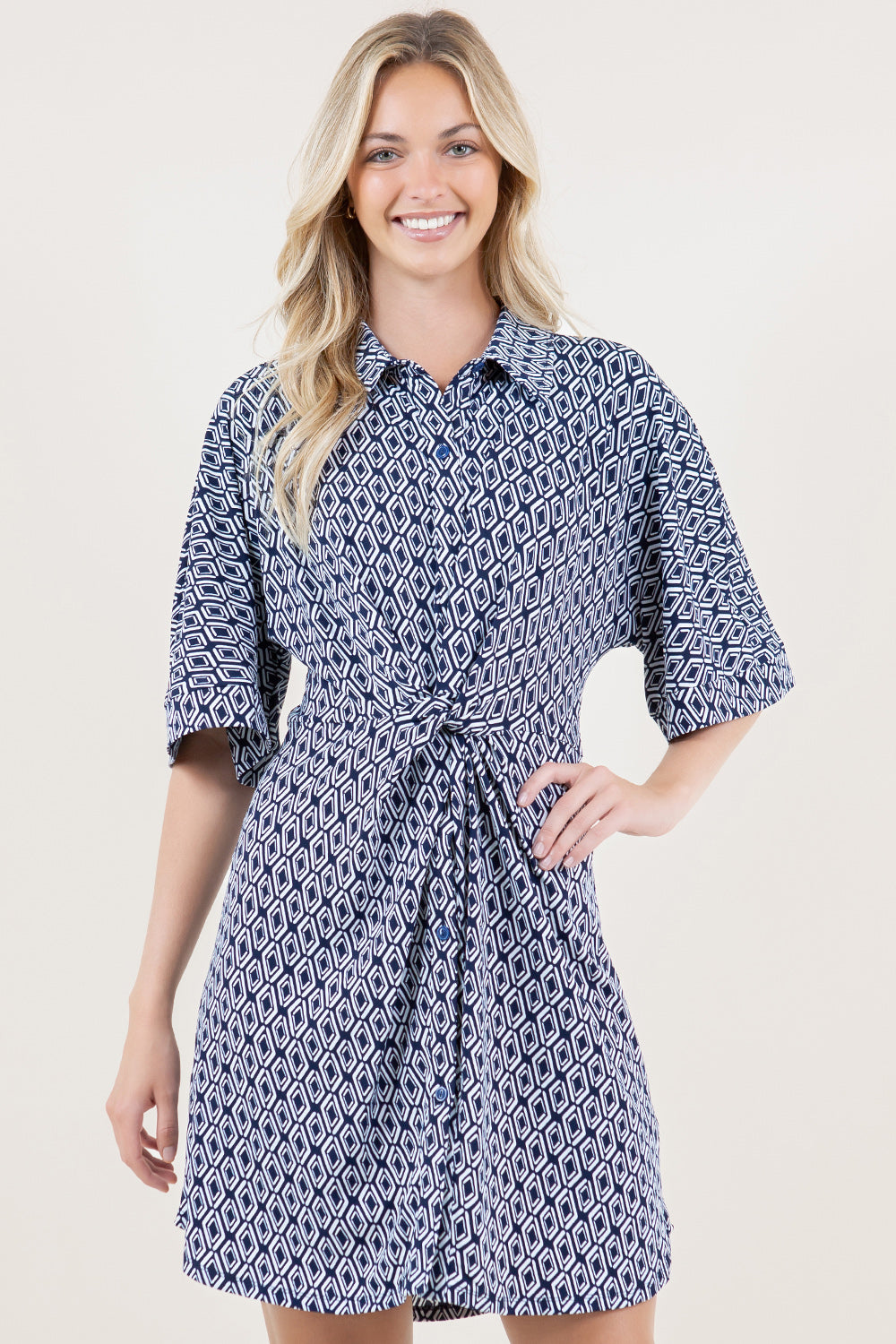 ELBOW SLEEVE TWIST FRONT SHORT DRESS