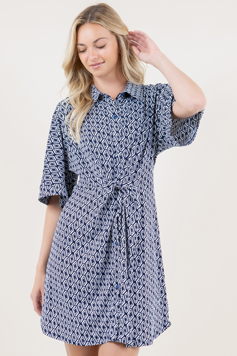 ELBOW SLEEVE TWIST FRONT SHORT DRESS