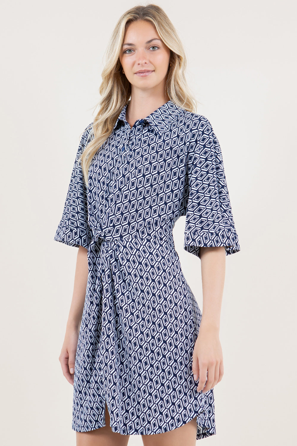 ELBOW SLEEVE TWIST FRONT SHORT DRESS