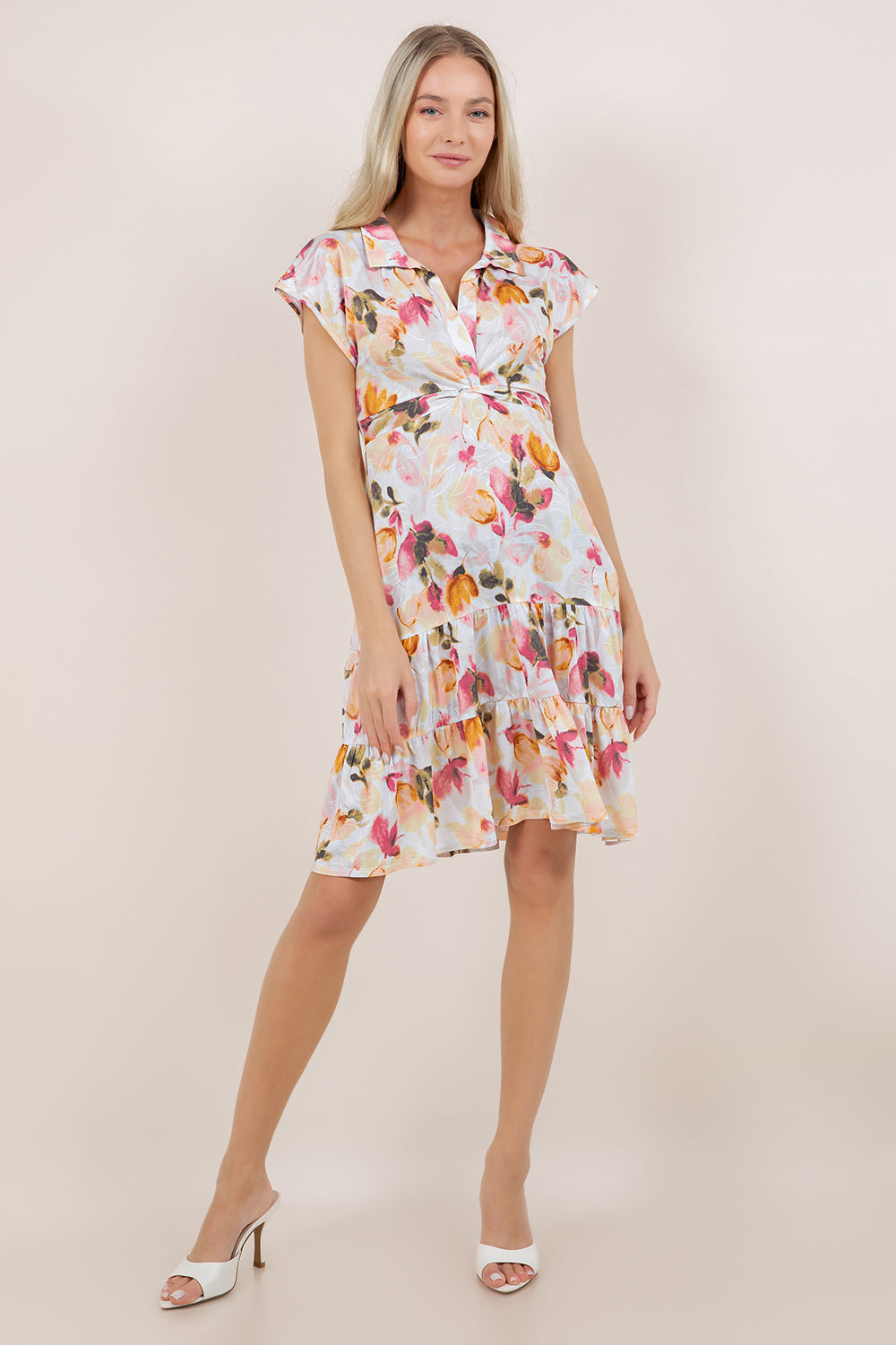 S/SLV TWIST FRONT TIER MIDI DRESS D3840-7310