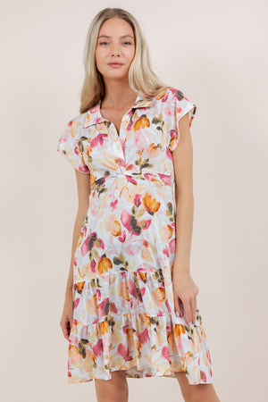 S/SLV TWIST FRONT TIER MIDI DRESS D3840-7310