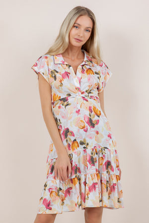 S/SLV TWIST FRONT TIER MIDI DRESS D3840-7310