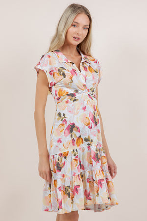 S/SLV TWIST FRONT TIER MIDI DRESS D3840-7310