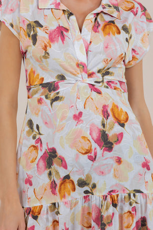 S/SLV TWIST FRONT TIER MIDI DRESS D3840-7310